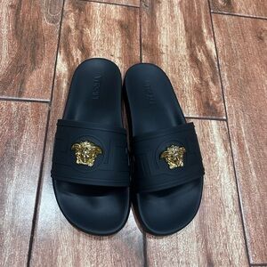 Versace Black Slides with Gold Medusa FREE Shipping